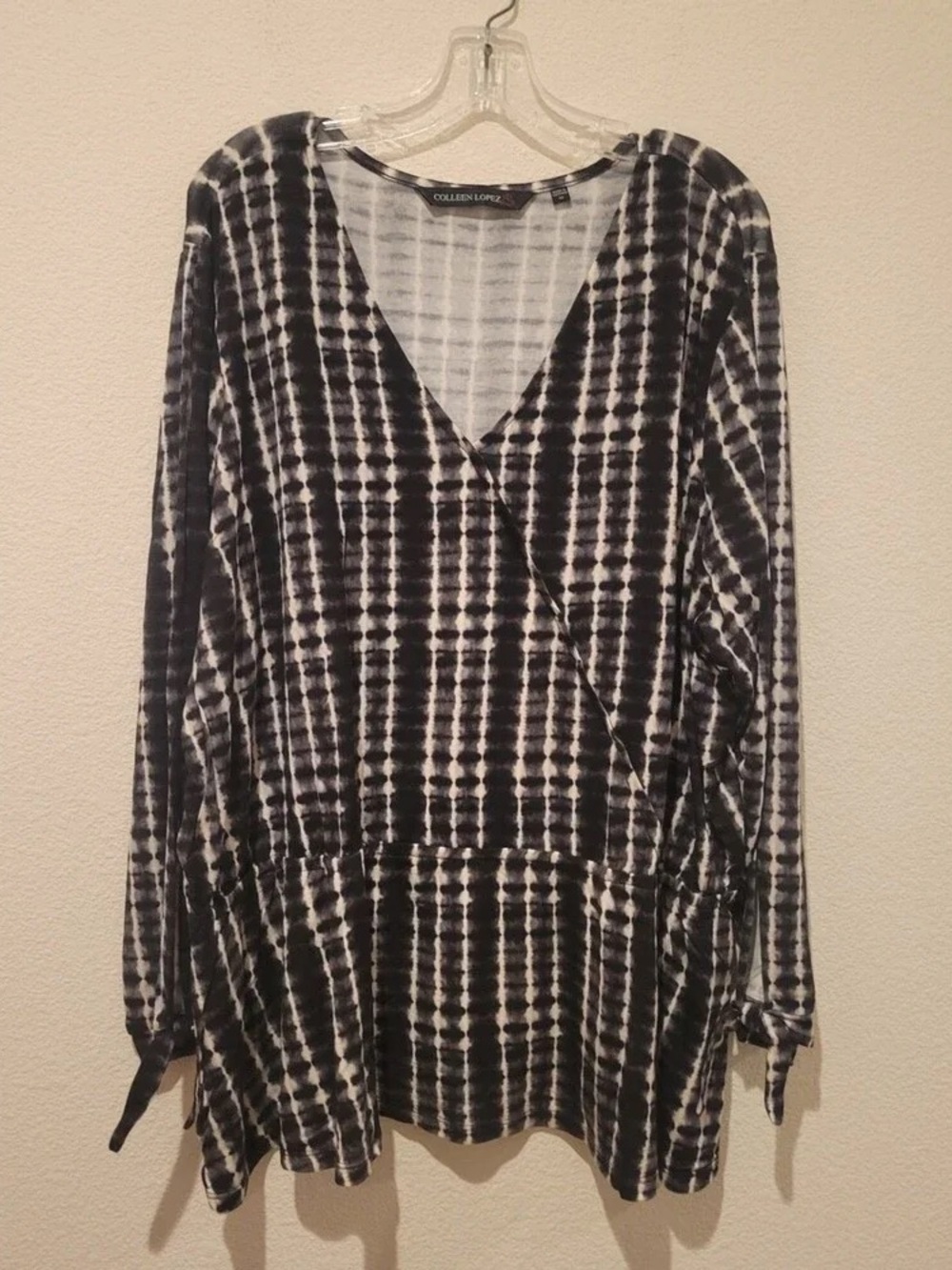 Colleen Lopez Black & White Tie-Dye Faux Wrap Tunic